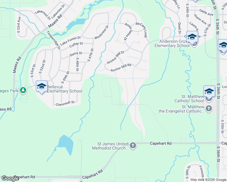 map of restaurants, bars, coffee shops, grocery stores, and more near 4505 Anchor Mill Road in Papillion