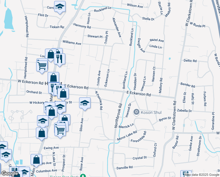 map of restaurants, bars, coffee shops, grocery stores, and more near 115 East Eckerson Road in Spring Valley