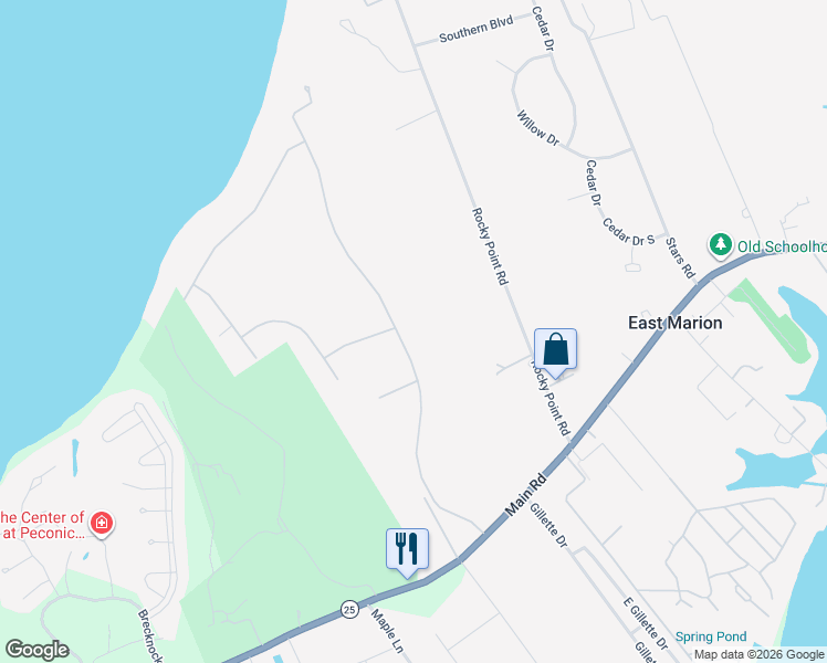 map of restaurants, bars, coffee shops, grocery stores, and more near 2470 The Long Way in East Marion