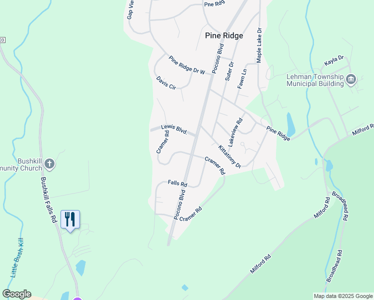 map of restaurants, bars, coffee shops, grocery stores, and more near 2234 Cramer Road in Pine Ridge