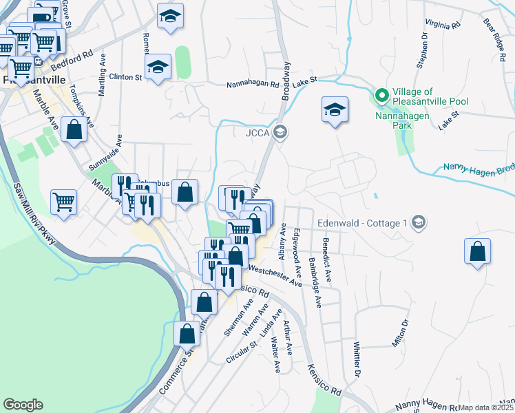 map of restaurants, bars, coffee shops, grocery stores, and more near 980 Broadway in Thornwood