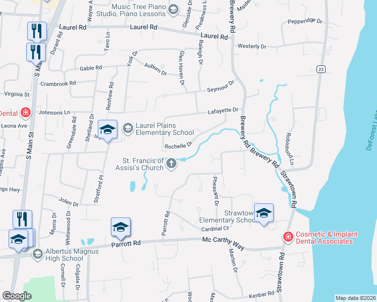 map of restaurants, bars, coffee shops, grocery stores, and more near 23 Rochelle Drive in New City