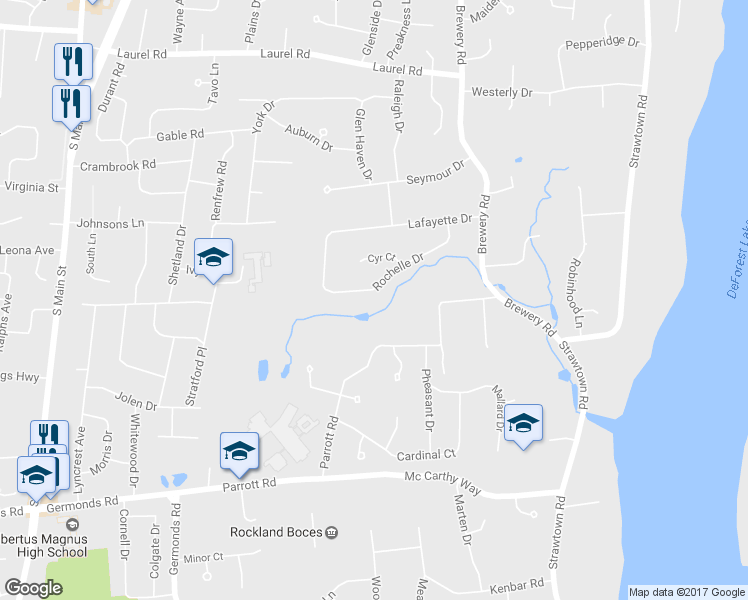 map of restaurants, bars, coffee shops, grocery stores, and more near 23 Rochelle Drive in New City