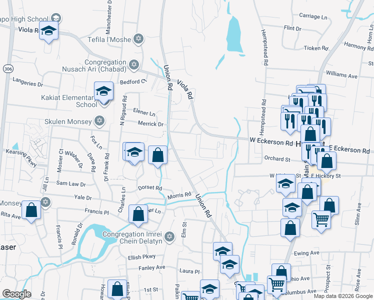map of restaurants, bars, coffee shops, grocery stores, and more near 118 Union Road in Spring Valley
