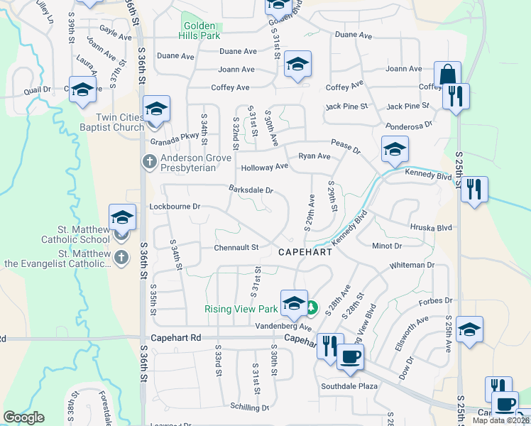 map of restaurants, bars, coffee shops, grocery stores, and more near 12114 South 30th Avenue in Bellevue
