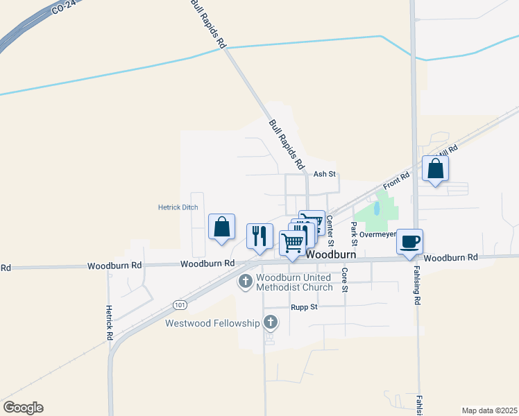 map of restaurants, bars, coffee shops, grocery stores, and more near 22102 Maple Court in Woodburn