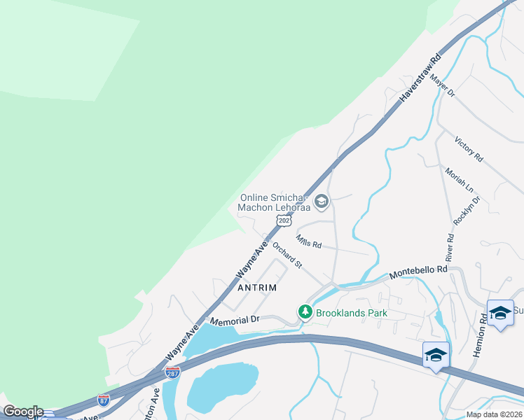 map of restaurants, bars, coffee shops, grocery stores, and more near 198 Haverstraw Road in Suffern