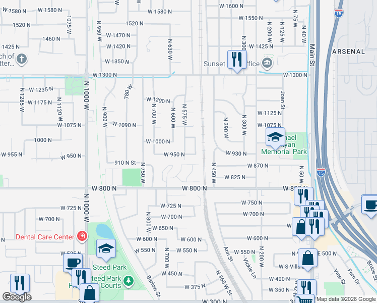 map of restaurants, bars, coffee shops, grocery stores, and more near 964 North 575 West in Clinton
