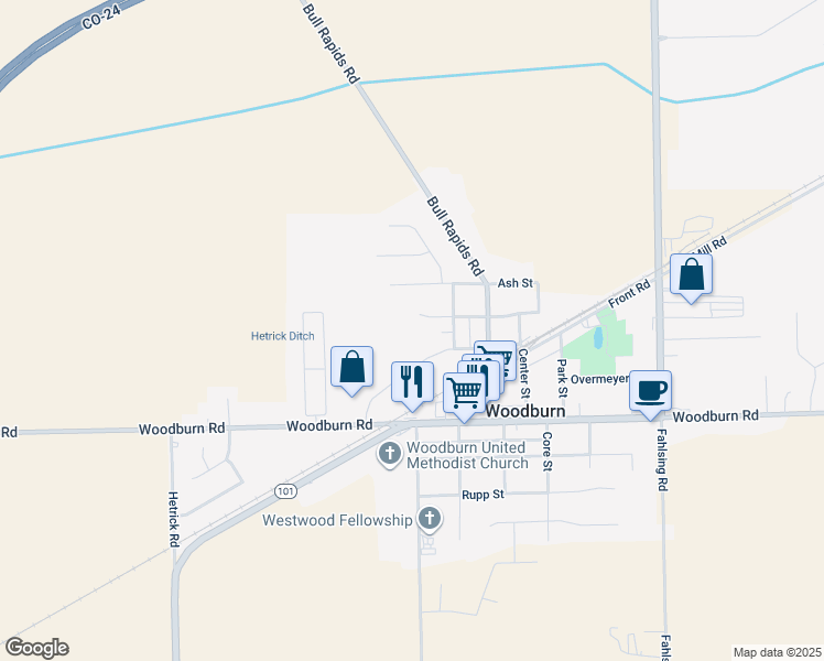 map of restaurants, bars, coffee shops, grocery stores, and more near 22102 Maple Court in Woodburn