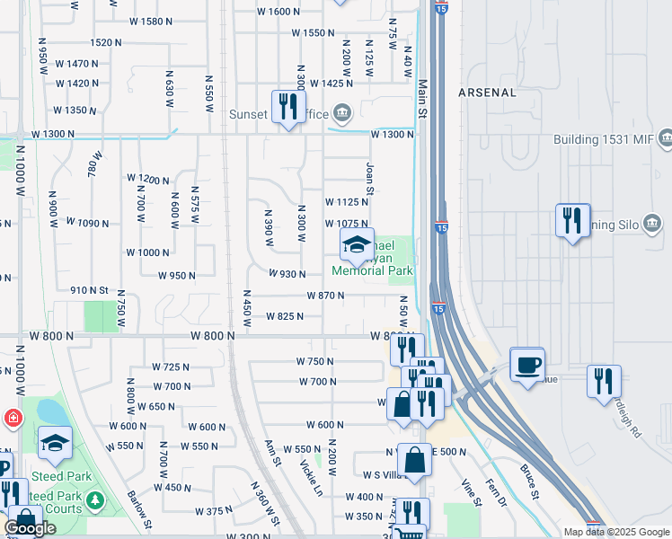 map of restaurants, bars, coffee shops, grocery stores, and more near 944 North 250 West in Sunset
