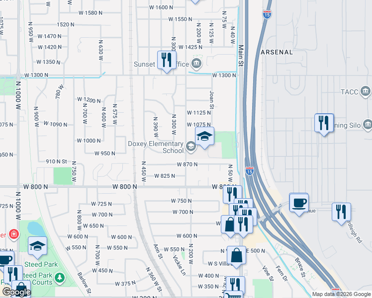 map of restaurants, bars, coffee shops, grocery stores, and more near 220 West 975 North in Sunset