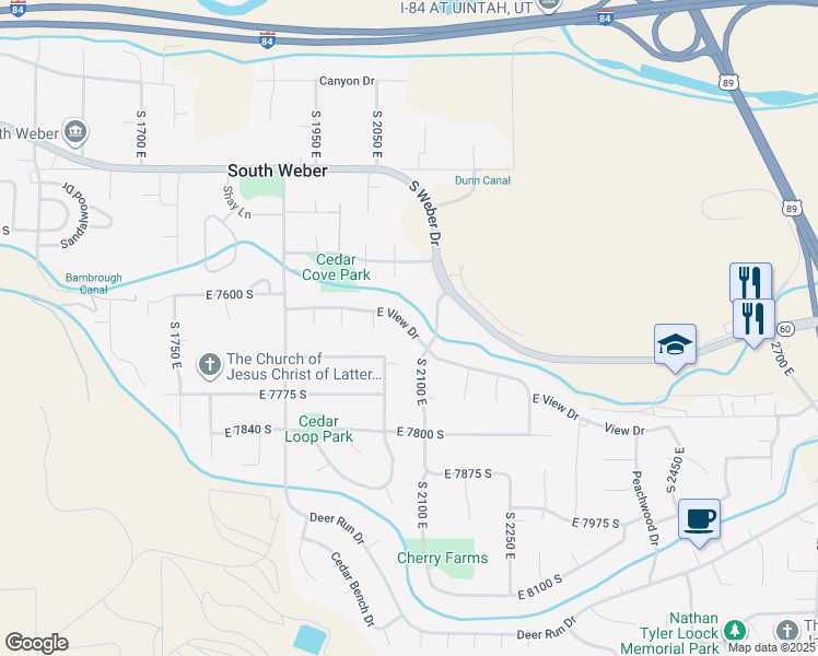 map of restaurants, bars, coffee shops, grocery stores, and more near 2079 East View Drive in South Weber