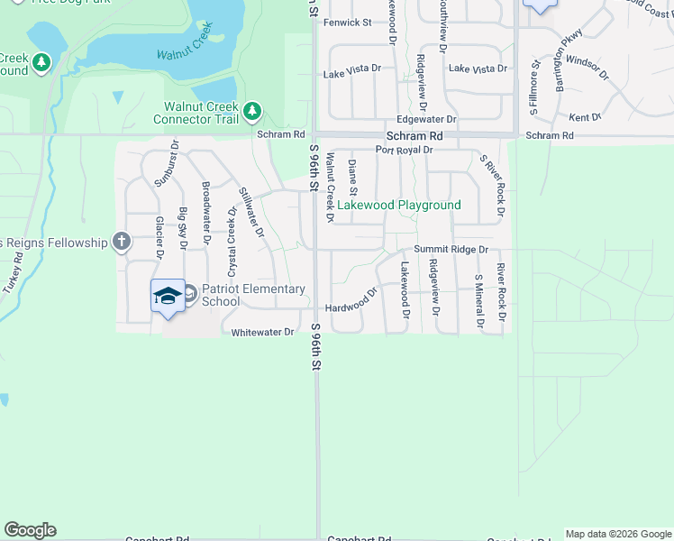 map of restaurants, bars, coffee shops, grocery stores, and more near 2304 Walnut Creek Drive in Papillion