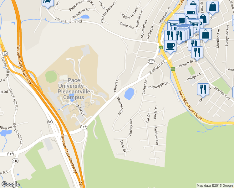 map of restaurants, bars, coffee shops, grocery stores, and more near 699 Bedford Rd in Pleasantville