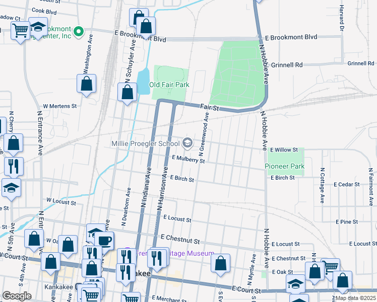 map of restaurants, bars, coffee shops, grocery stores, and more near 710 North Chicago Avenue in Kankakee