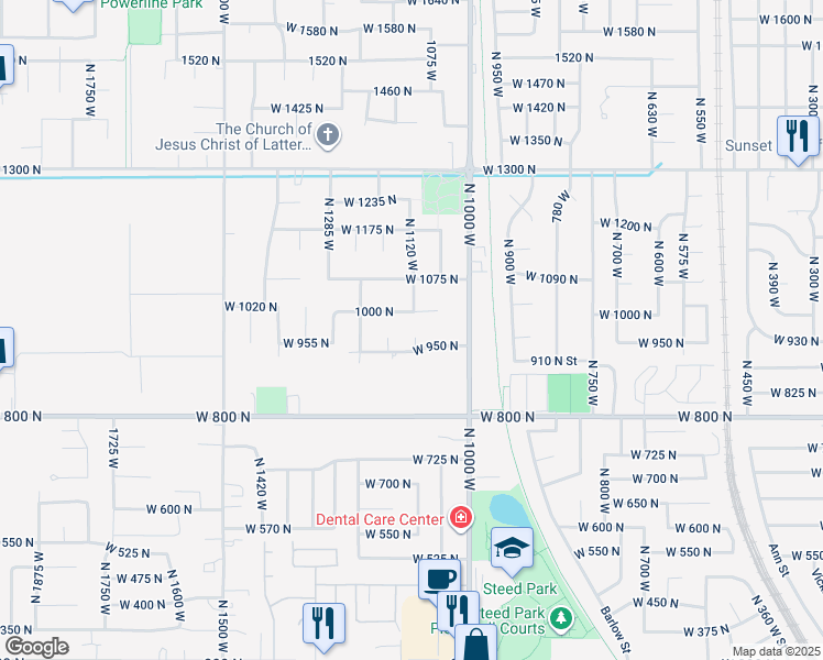 map of restaurants, bars, coffee shops, grocery stores, and more near 984 North 1100 West in Clinton