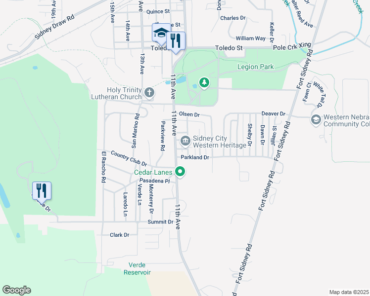 map of restaurants, bars, coffee shops, grocery stores, and more near Winchester Drive in Sidney