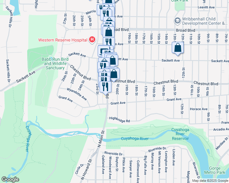 map of restaurants, bars, coffee shops, grocery stores, and more near 2000 Chestnut Boulevard in Cuyahoga Falls