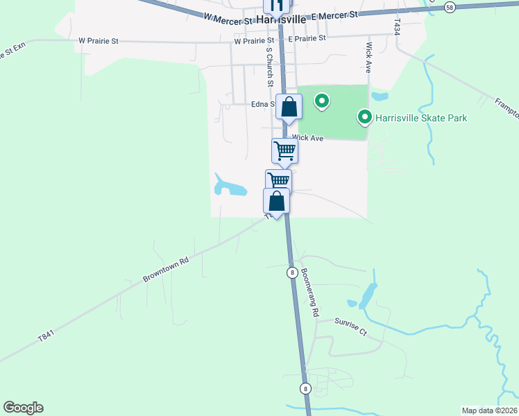 map of restaurants, bars, coffee shops, grocery stores, and more near 546 South Main Street in Harrisville
