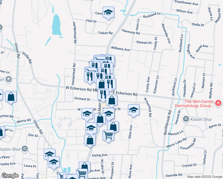 map of restaurants, bars, coffee shops, grocery stores, and more near 11 State Street in Spring Valley