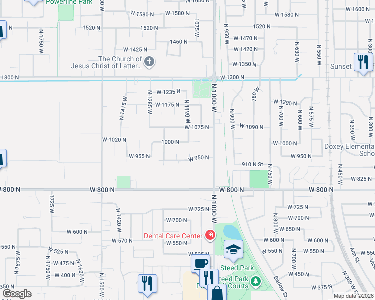 map of restaurants, bars, coffee shops, grocery stores, and more near 984 North 1100 West in Clinton