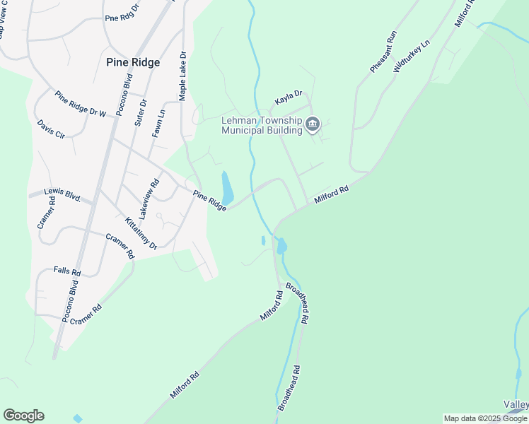 map of restaurants, bars, coffee shops, grocery stores, and more near 2615 Milford Road in Bushkill