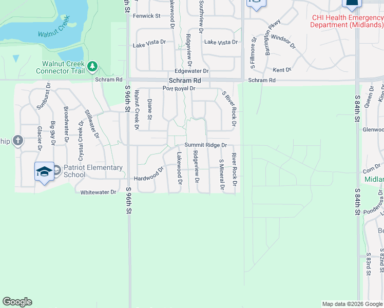 map of restaurants, bars, coffee shops, grocery stores, and more near 2302 Ridgeview Drive in Papillion