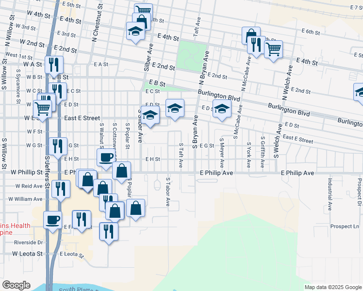 map of restaurants, bars, coffee shops, grocery stores, and more near 699 South Taft Avenue in North Platte