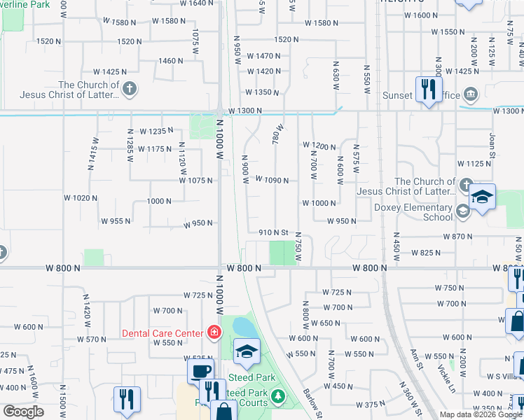 map of restaurants, bars, coffee shops, grocery stores, and more near 864 West 960 North in Clinton