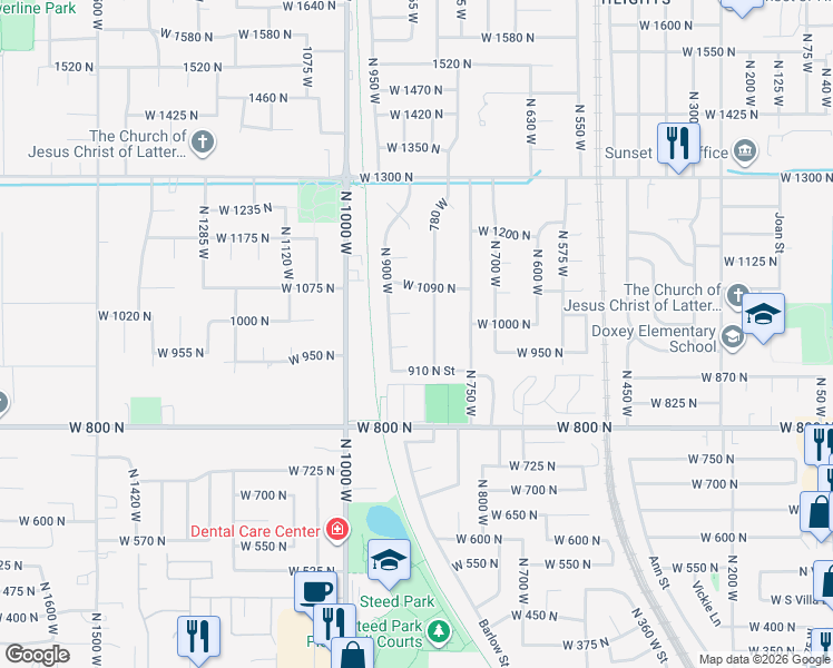 map of restaurants, bars, coffee shops, grocery stores, and more near 864 West 960 North in Clinton