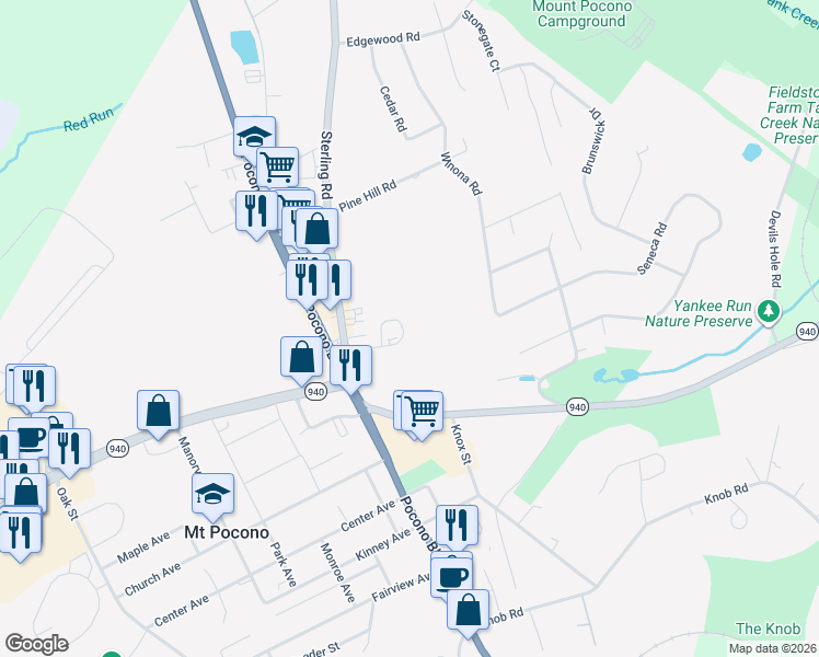 map of restaurants, bars, coffee shops, grocery stores, and more near 23 Sterling Road in Mount Pocono