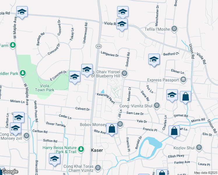 map of restaurants, bars, coffee shops, grocery stores, and more near 70 Edison Court in Monsey
