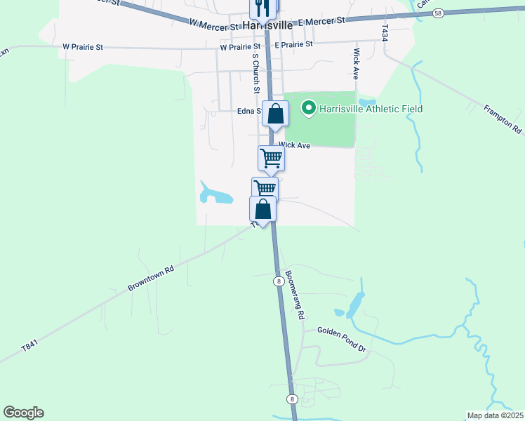 map of restaurants, bars, coffee shops, grocery stores, and more near 546 South Main Street in Harrisville