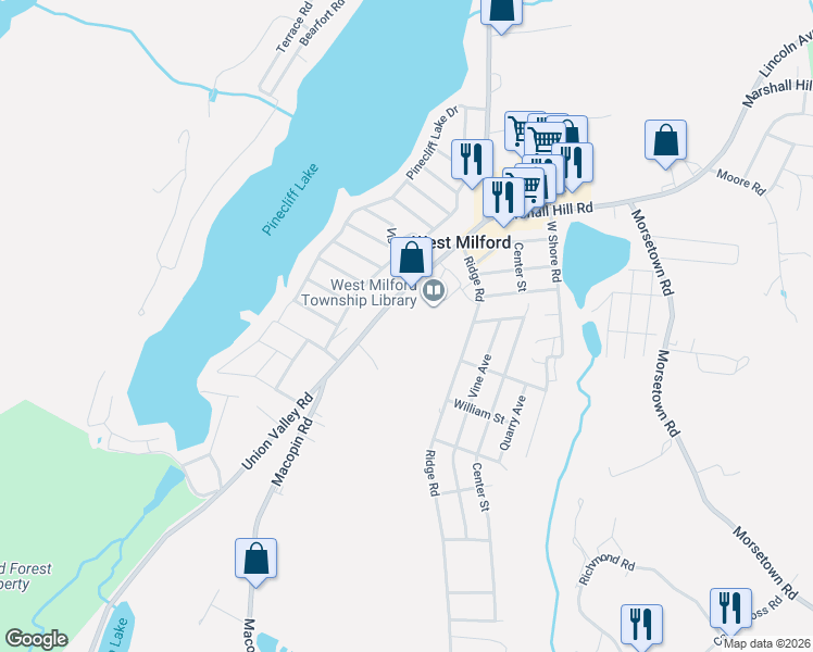 map of restaurants, bars, coffee shops, grocery stores, and more near 1452 Union Valley Road in West Milford