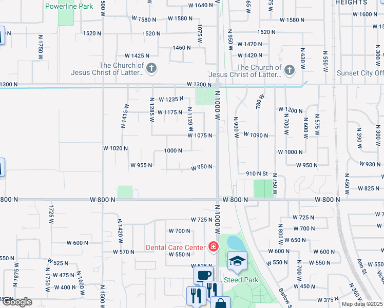map of restaurants, bars, coffee shops, grocery stores, and more near 1072 West 1000 North in Clinton