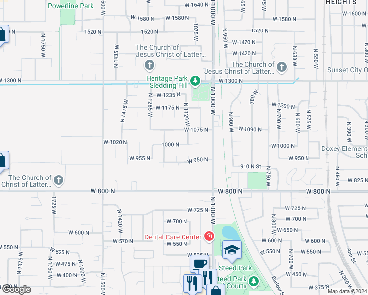 map of restaurants, bars, coffee shops, grocery stores, and more near 1137 West 1000 North in Clinton
