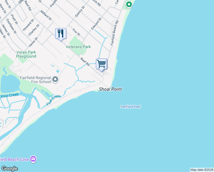 map of restaurants, bars, coffee shops, grocery stores, and more near 46 Lighthouse Point in Fairfield