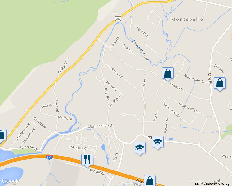 map of restaurants, bars, coffee shops, grocery stores, and more near 6 Rocklyn Drive in Suffern