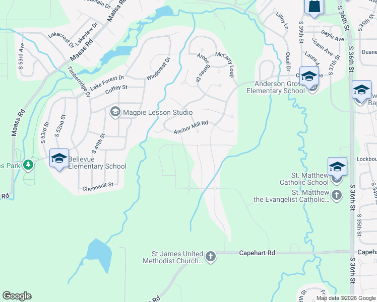 map of restaurants, bars, coffee shops, grocery stores, and more near 12012 South 44th Street in Bellevue