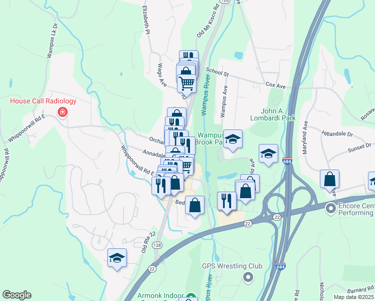map of restaurants, bars, coffee shops, grocery stores, and more near 480 Main Street in Armonk