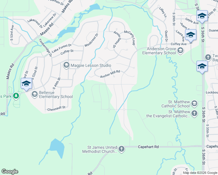 map of restaurants, bars, coffee shops, grocery stores, and more near 12012 South 44th Street in Bellevue