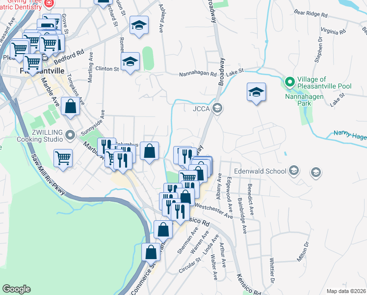 map of restaurants, bars, coffee shops, grocery stores, and more near 10 Samson Drive in Pleasantville
