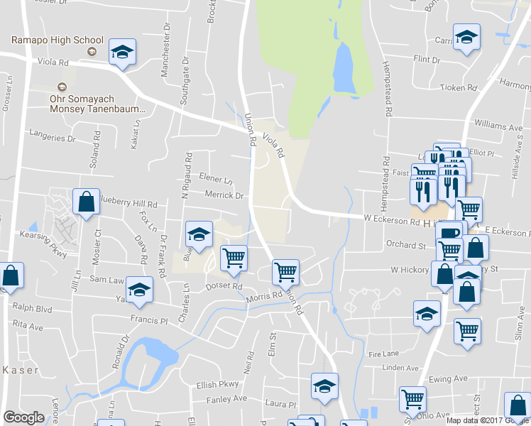 map of restaurants, bars, coffee shops, grocery stores, and more near 160 West Eckerson Road in Spring Valley