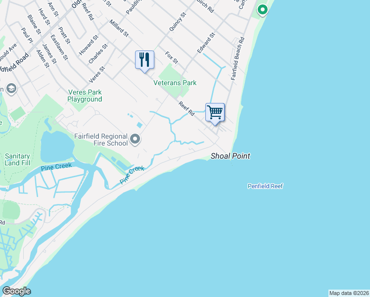 map of restaurants, bars, coffee shops, grocery stores, and more near 938 Fairfield Beach Road in Fairfield