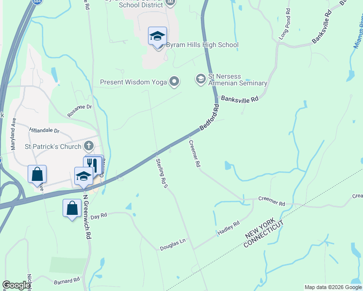 map of restaurants, bars, coffee shops, grocery stores, and more near 461 Bedford Road in Armonk