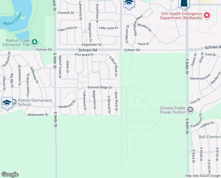 map of restaurants, bars, coffee shops, grocery stores, and more near 2301 South Mineral Drive in Papillion