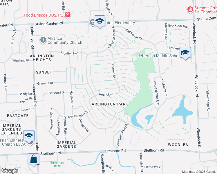 map of restaurants, bars, coffee shops, grocery stores, and more near 8210 Quincy Court in Fort Wayne