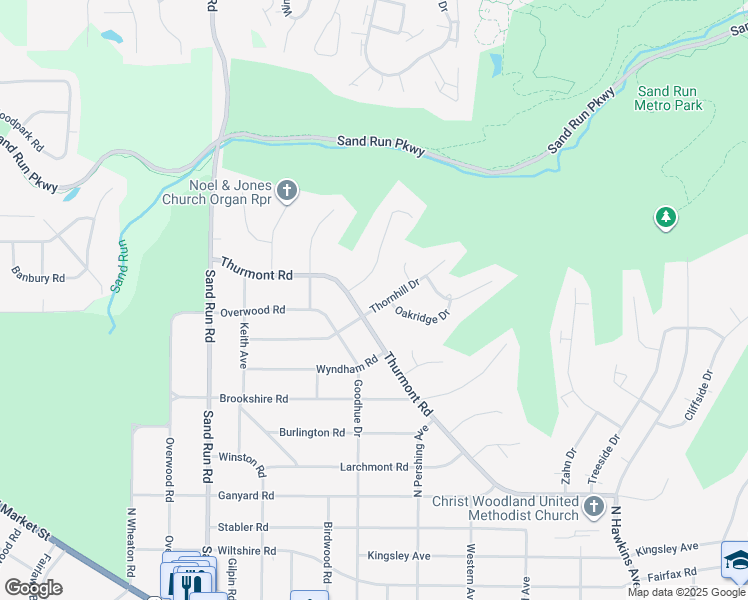 map of restaurants, bars, coffee shops, grocery stores, and more near 1939 Thornhill Dr in Akron
