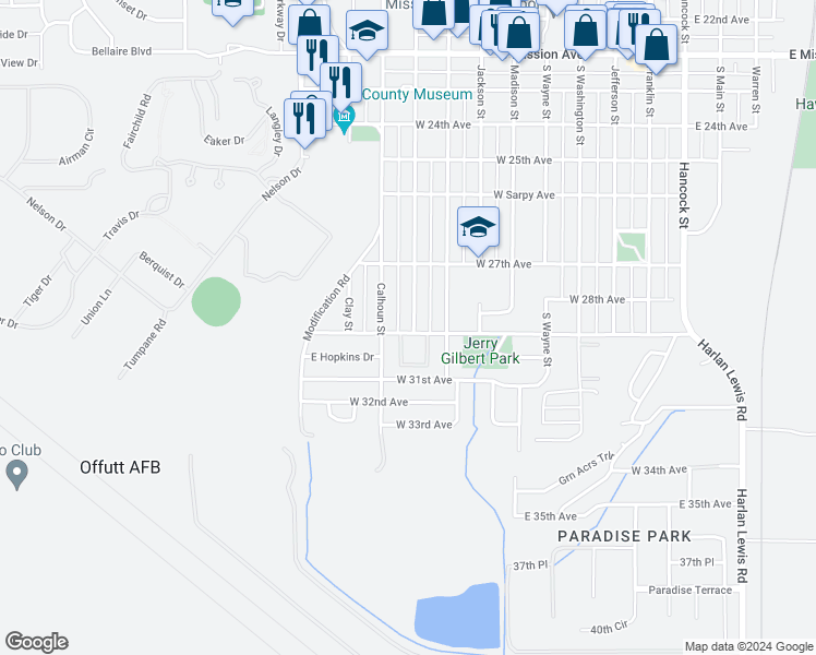 map of restaurants, bars, coffee shops, grocery stores, and more near 2812 South Crawford Street in Bellevue