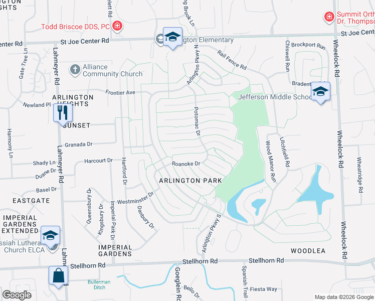 map of restaurants, bars, coffee shops, grocery stores, and more near 8210 Quincy Ct in Fort Wayne